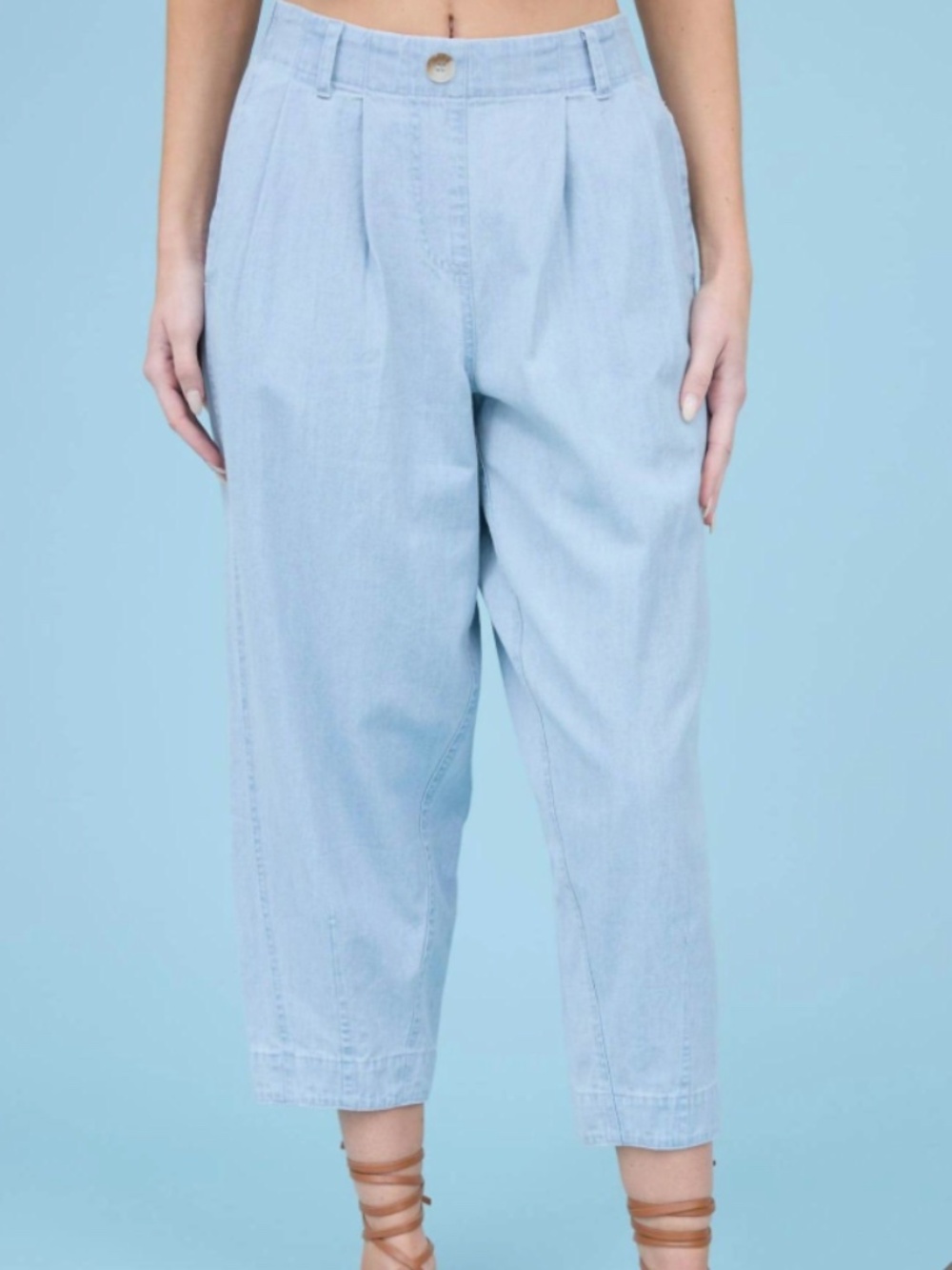 Blu Pepper Light Blue Pleated Barrel Leg Pants